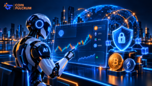 AI-powered crypto trading dashboard with Bitcoin, Ethereum, blockchain security, and CoinFulcrum branding